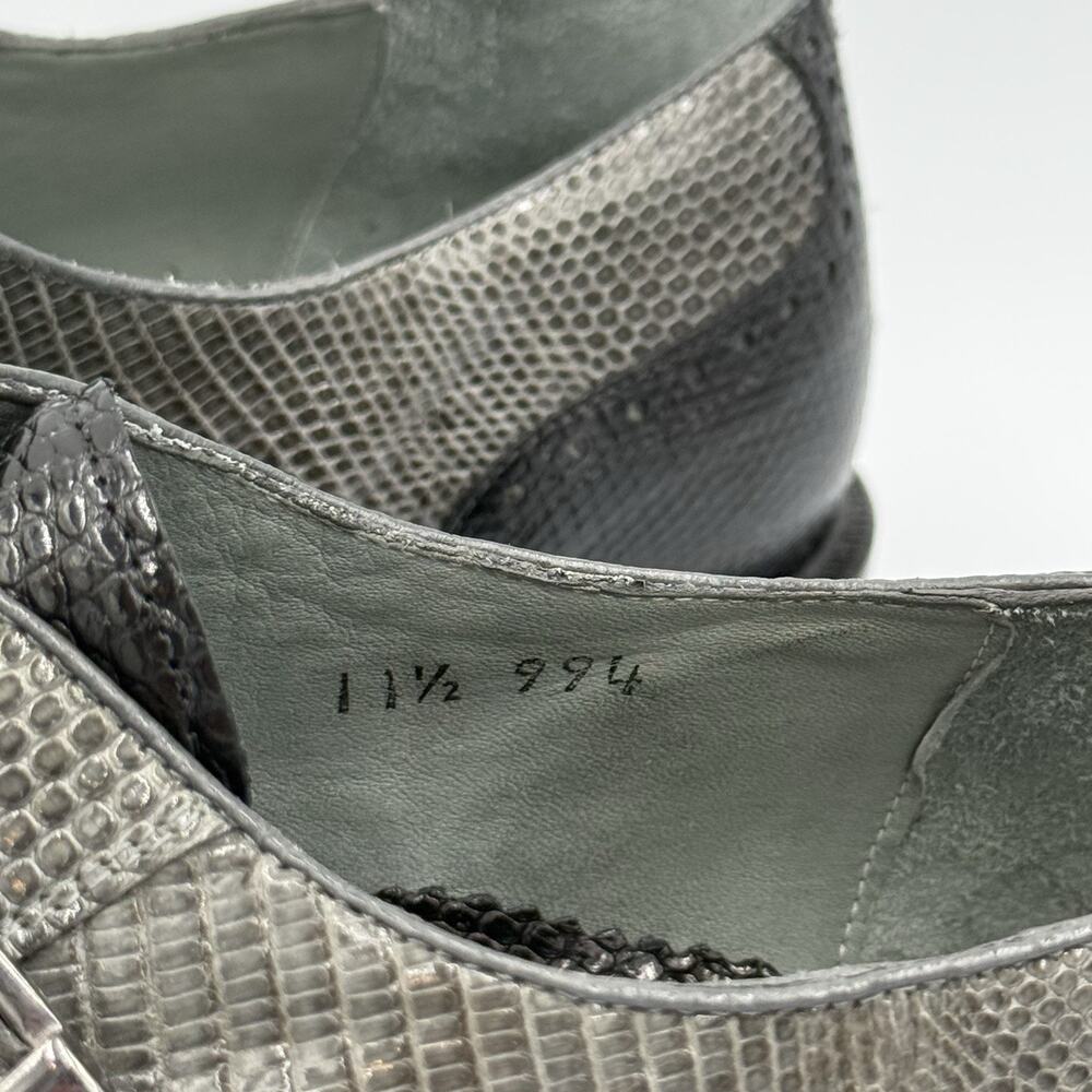Belvedere 11.5 Lizard Skin Monk Strap Dress Shoes Gray Black Square Toe - Picture 5 of 13
